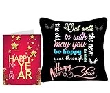 Sky Trends New Year Gifts and Merry 2018 12x12-inch White Satin Cushion Cover with Printed Greeting Card