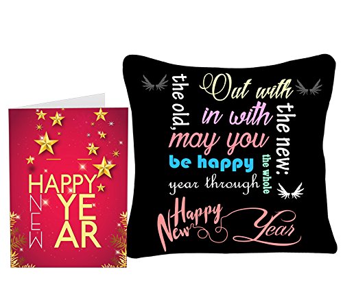Sky Trends New Year Gifts and Merry 2018 12x12-inch White Satin Cushion Cover with Printed Greeting Card