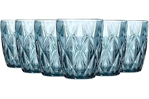 TRESV Set de 6 Vasos Colores o Transparente, Vaso de Cristal agua de 300 ml, Vaso de Agua y Bebidas, Aptos para Lavavajillas (Azul)