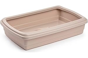 TICAFOU Arenero/Gatera para Gatos - Fabricado en España - Incluye Pala - Productos para Mascotas, Arena y Limpieza del hogar, arenero de Gato con Pala - 47 x 31 x 11 cm - Color Marrón Pastel