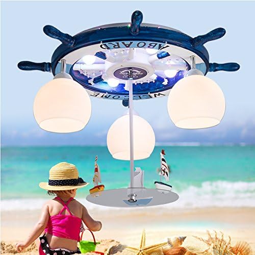 OwOw Modern Simple Children'S Room Wonderful And Cool Rudder Cartoon Eye Shadow Art Drive Mediterranean Boys Remote Rotation Pendant Lights Ceiling Lights For Boys Or Girls Living Room Decoration Full Imagination,65Cm