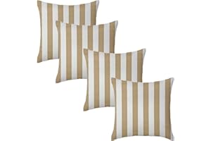 Harrison Cropper Premium Garden Scatter Cushion | Water Resistant Cushions | Outdoor Patio Rattan Chairs | Hollowfibre Filled Seating Furniture Pillow | Soft Comfy and Durable | 4 Pack (Beige Stripe)