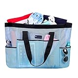 Bolsa grande y cómoda de 44,5 cm - Bolso de malla de 44,5 cm de largo x 8 cm de ancho x 14 cm de alto que te permite sostener todo lo que necesitas para un día en la playa/piscina/parque acuático, puede adaptarse a 3 - 5 paquetes de toallas de rollo, juguetes, sandalias, pañales e incluso tiene espacio a la izquierda. Manguera o lavable a máquina, secado rápido.
