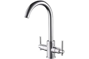 Heable Kitchen Mixer Tap Dual Lever Monobloc Swivel Spout Chrome Sink Taps Brass with UK Standard Fittings