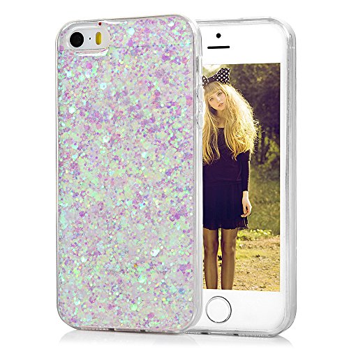 Mavis's Diary iPhone SE Case ,iPhone 5S 5 Case - Glitter Light Pink Bling Flexible TPU Gel Rubber Soft Skin Silicone Clear Cover Ultra [Slim Thin] [Shiny Design] Bumper Protective Case Cover with One Dust Plug & One Stylus for iPhone SE/5S/5- Light Purple