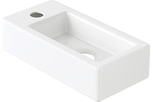 Eridanus Lavabo de salle de bain, lavabo suspendu, cuvette rectangulaire en céramique blanche peu encombrante, robinet à gauche pour meuble-lavabo, vestiaire, toilettes, lavabo de comptoir moderne