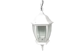 VETRINE INRETE Vetrineinrete® Lanterna sospesa a tenuta stagna da soffitto attacco e27 lampada da giardino retrò applique antico per esterno a sospensione con catenaper balcone terrazzo es40 (Bianco) N19