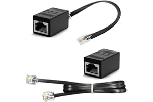 TAPKUA RJ45 a RJ11 Converter, Divisor de Red RJ45, RJ45 a RJ11 Cable de Adaptador - 2 Cables y 2 Convertidores, Negro Freno