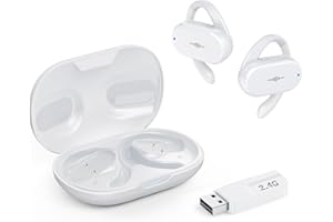 Krysenix Gaming Earbuds for PC, PS4, PS5, Switch, VR, Open Ear Headphones with 2.4Ghz Dongle, Auriculares Abiertos con ángulo Ajustable de 150° (Blanco)