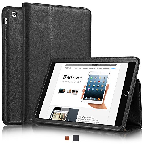 KAVAJ iPad mini Hülle Echtleder Case "Berlin" für das Apple iPad mini Schwarz aus echtem Leder mit Stand und Auto Schlaf/Aufwachenen Funktion. Dünnes Smart-Cover Schutzhülle Tasche für die iPad mini Generation