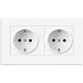 Schuko Recessed Double Socket 16 A 250 V, Dimensions 146x86MM | Two Outlets with Shutters, Extra Flat Surface and Horizontal