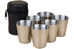 6 pièces Tasses à shot en acier inoxydable,URMAGIC 30 ml Verres à vin en acier inoxydable avec étui de transport en cuir, gobelets en métal, verres à boire incassables, récipient à boire