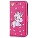 Produktbild Samsung Galaxy S6 Edge Hülle, Chreey Niedlich [Regenbogen Einhorn] Glitzer Handyhülle Premium PU Leder Tasche Flip Wallet Cover mit Standfunktion Kartenfach Schutzhülle [Rose Rot]