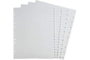 ‎SCHÄFER SHOP SCHÄFER SHOP Register für DIN A4 – Zahlen, 31-teilig – Trennblätter für Ordner, Kunststoffregister - Eurolochung, volldeckend, überbreit - grau, Zahlen 1-31