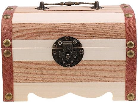 Aideal Wooden Antique Treasure Chest Money Jewelry Storage Box Desktop Decorative Box Container Case (Small)
