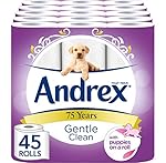 Andrex Gentle Clean, Puppies on a Roll Toilet Tissue Paper - 45 Rolls