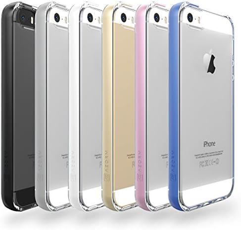 Azorm iPhone 5 / 5S / SE Case, Hybrid Edition Thin Phone Case, Anti-Slip and Anti-Scratch Bumper, Clear Back Cover - Blue (Metallic Effect)