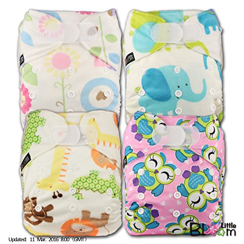 LittleBloom, Reusable Pocket Cloth Nappy, Fastener: Velcro, Set of 4, Patterns 413, With 8 Bamboo Inserts, (see "Special Offers and Product Promotions" for Special Offers Detail)