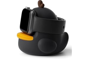 ELETIUO Charger Stand Compatible with Apple Watch Series 49/46/45/44/42/41/40/38mm iWatch Ultra2/Ultra/10/9/8/SE2/7/6/SE/5/4/3/2/1,Cute Duck Silicone Dock,Supports Night Stand Mode,Black