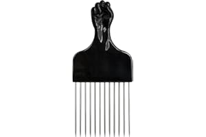 Fiacvrs Peigne à poing africain noir en métal, peigne afro pour coiffure, perruque, tresse, outil de coiffure en métal