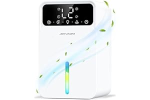 JERVAMNI Deshumidificateur d air Electrique, Déshumidificateur Portable Silencieux avec LCD Écran | Mode Sommeil | 12H Minuterie & Arrêt Automatique | LED Colorées | Contre l'humidité et Moisissures