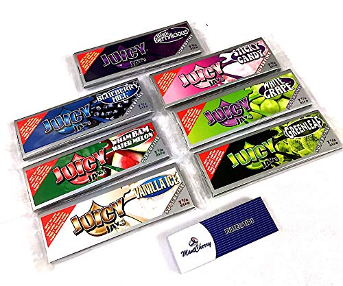 MONTCHERRY BRAND TIPS PACK AND JUICY JAY'S SUPERFINE ULTRA THIN "MIX" FLAVORED ROLLING PAPERS 1-1/4 SIZE - 6 BOOKLETS COMBO BY TRENDZ