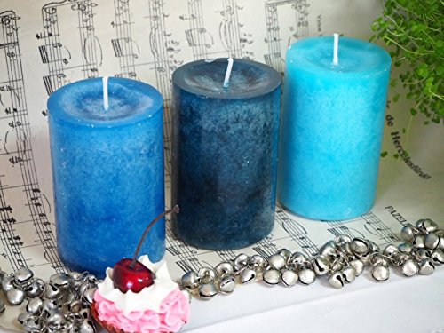 6 Stumpenkerzen Kerzen Blau Türkis Mix 9cm Hochzeit Kommunion Taufe Konfirmation Tischdeko - 3