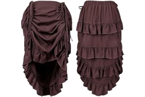 Baymate Damen Vintage Rock Halbkörper-Kleid Gothic Steampunk Rock mit Rüschen Elastische Taille mit Kordelzug Kleidung Bühnenauftritte für Karneval