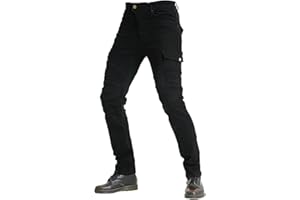 FBARTL Jeans da moto da uomo realizzati in tessuto kevlar, pantaloni protettivi da moto, in denim traspirante, rinforzati, rimovibili e rinforzati, corazzati (nero, M)