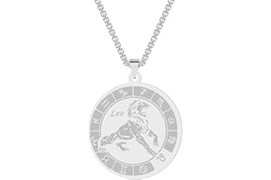 LUTAKU Zodiac Sign Pendant Necklaces for Women Men 12 Constellation Charm Stainless Steel Astrology Horoscope Sign Disc Jewelry Birthday Gift