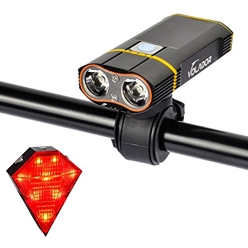 Gree Bike Light, Volador 5 Mode 1800 Lumen Super Bright Fahrrad Front Light 2 Cree 2-XML LED Fahrrad Scheinwerfer, wasserdicht wiederaufladbare Bike Scheinwerfer mit Free Diamond Form Cell Tail Lampe