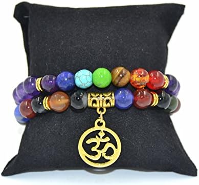 World Crmy Set of Bracelets Beads Stones Natural Amethyst and ágatas, Ideal 7 Chakra, Charm Omh, Yoga, Reiki, Meditation