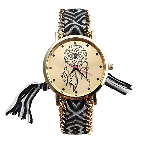 JSDDE Uhren,Damen Ethnisch Dreamcatcher Traumfaenger Freundschaft Braid Armbanduhr gewebte Seil Band Quarzuhr,Schwarz+Weiss JSDDE Uhren,Damen Ethnisch Dreamcatcher Traumfaenger Freundschaft Braid Armbanduhr gewebte Seil Band Quarzuhr,Schwarz+Weiss