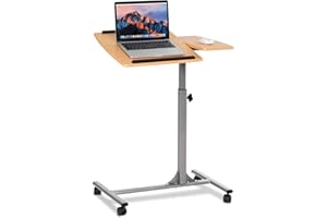 ‎COSTWAY COSTWAY Laptop Table, Height-Adjustable and Tilt Adjustable, Care Table with Wheels, Notebook Table, Bed Table, Hospital Bed, Side Table, Sofa Table for Bed, Sofa, 64 x 45 x (71-93) cm (Natural)