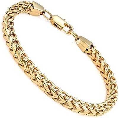 Mens Bracelets Stainless Steel 6mm Wide Charm Wrist Bangle Chain Bracelets High Polished,8 Inch