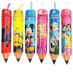 Own Box Pencil Shaped Stationary Case Set of 6 Pcs, Pencil Box For Girls Navratri/ Kanjak Gifts /Birthday Return Gifts In Bulk For Kids, Girls, Boys (Assorted, Pack Of 6)