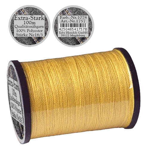 1 Stück Spule a. 100m Qualitäts - Nähgarn, Extra-Stark, Farb-Nr.1078 gelb, Ne 16/3, 100% Polyester für die Nähmaschine Garn, 1757