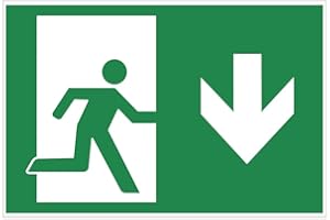 GESCHENKE-FABRIK Cartello con freccia verso il basso per uscita di emergenza, in alluminio Dibond, 200 x 140 mm, spessore 3 mm