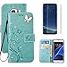 Produktbild Glitter Strass Schutzhülle für Samsung Galaxy S7 Edge Hülle Leder,OYIME Blumen und Schmetterling Muster Handyhülle zum Klappen Tasche Klappbar Magnet Kartenfach Vollschutz Klapphülle Etui Original Flip Case Bookstyle Full Cover Bumper und Display Schutz Folie für Galaxy S7 Edge - Grün