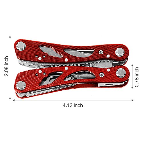 KKtick Edelstahl Multifunktionsmesser Tragbar Multiwerkzeug Klappmesser Zange Drahtschneider Schraubenschlüssel Säge Messer für Camping, Indoor&Outdoor (Rote) - 6