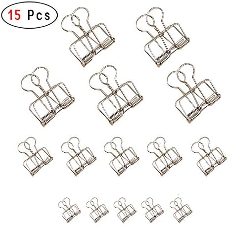 Pack of 15 Wire Binder Skeleton Binder Clips (Silver, 5L+5M+5S)