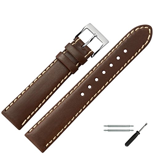 Uhrenarmband 22mm Leder braun - echtes Rindsleder, mit heller Naht - inkl. Federstege & Werkzeug - Ersatzarmband für sportliche Uhren - Marburger Uhrenarmbänder seit 1945 - dunkelbraun / silber Uhrenarmband 22mm Leder braun - echtes Rindsleder, mit heller Naht - inkl. Federstege & Werkzeug - Ersatzarmband für sportliche Uhren - Marburger Uhrenarmbänder seit 1945 - dunkelbraun / silber