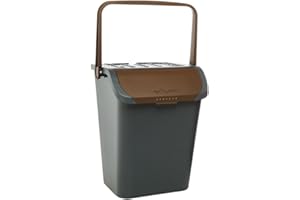 Ecoplast, Pattumiera per Raccolta Differenziata, con Doppia Apertura, Flessibile, Indeformabile e Impilabile, Resiste a Tutte le Temperature, Per Interni ed Esterni, Color Marrone, 35 L, Made in Italy