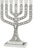 candelabros plata firmada pedro duran  Menorah pequeño bañado en Plata con 12 Signos de Holyland Jerusalén
