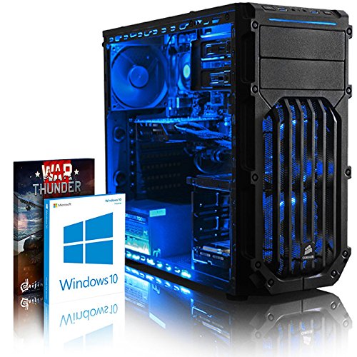 VIBOX Swift 23 Gaming PC - 4,0GHz AMD FX Quad-Core Prozessor, GT 730 GPU, preiswerte, Familien, Multimedia, Desktop Gamer Computer mit Spielgutschein, Windows 10, Blau Innenbeleuchtung, lebenslange Garantie* (3,8GHz (4,0GHz Turbo) Superschneller AMD FX 4300 Quad-Core Prozessor CPU, Nvidia GeForce GT 730 2GB Grafikkarte GPU, 16GB DDR3 1600MHz RAM, 1TB (1000GB) SATA III HDD 7200rpm Festplatte, 400W 85+ Netzteil, Corsair Carbide Spec-01 blaues LED Gaming Gehäuse, AM3+ Mainboard)