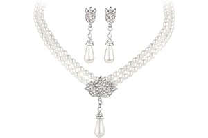 TOFBS Perle Parure Gioielli per Donna Ragazza Pendenti con Perle Collana e Orecchini Set Collana di Perle Gioielli Sposa Set Festa Compleanno Anniversario Natale San Valentino Regali