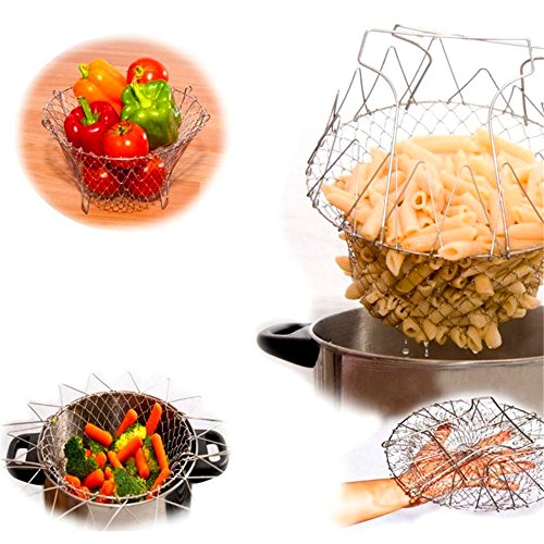 dekawei Edelstahl Korb Braten, Chef Hundekorb faltbar, Sieb waschbar Gadgets Küche Kochen Werkzeug für Fettgebackenes oder Obst - 2