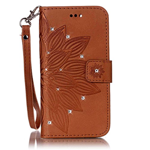 SKYXD für Samsung Galaxy S2 i9100 Hülle Leder Lotus Blumen Drucken Muster,Brieftasche Klappbar Glitzer Strass PU Folio Schutzhülle [Kartenfach / Magnet / Standfunktion / Trageschlaufe] Inner Silikon Klapphülle mit [Handyanhänger + Eingabestift] 3 in 1 Zubehör Handy Tasche Etui for Samsung Galaxy S2 i9100 Bookstyle Flip Case Leather Cover With [Stylus and Dust Plug]- Braun - 2