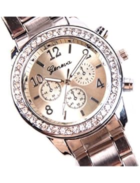 Armbanduhr für Damen | Silber Damenuhr Chronograph mit Kristallsteinen | Versilbert Armband Designer Uhr | Geschenk...