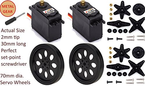 2 Pack Feetech FS5113R continuous 360 Degree 13Kg.cm High Torque 2BB Metal Gear Servo with Horns, Wheels, Micro Screwdriver